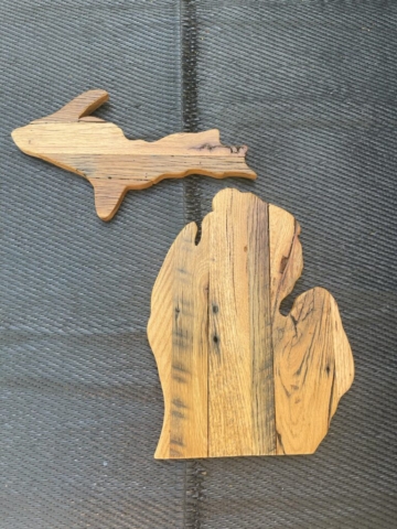 wood cut in the shape of the state of Michigan