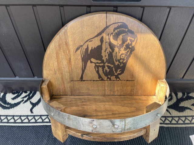 barrel shelf with buffalo image on it